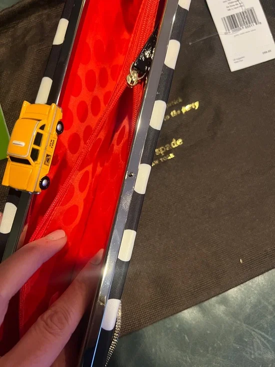 kate spade Black and White Apple Print Clutch with Yellow Taxi Clasp - Picture 7 of 8